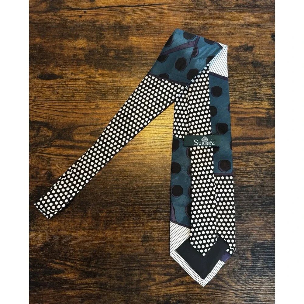 Vintage Surrey Geometric Abstract Tie 80s 90s Retro Color Block Dots Polyester